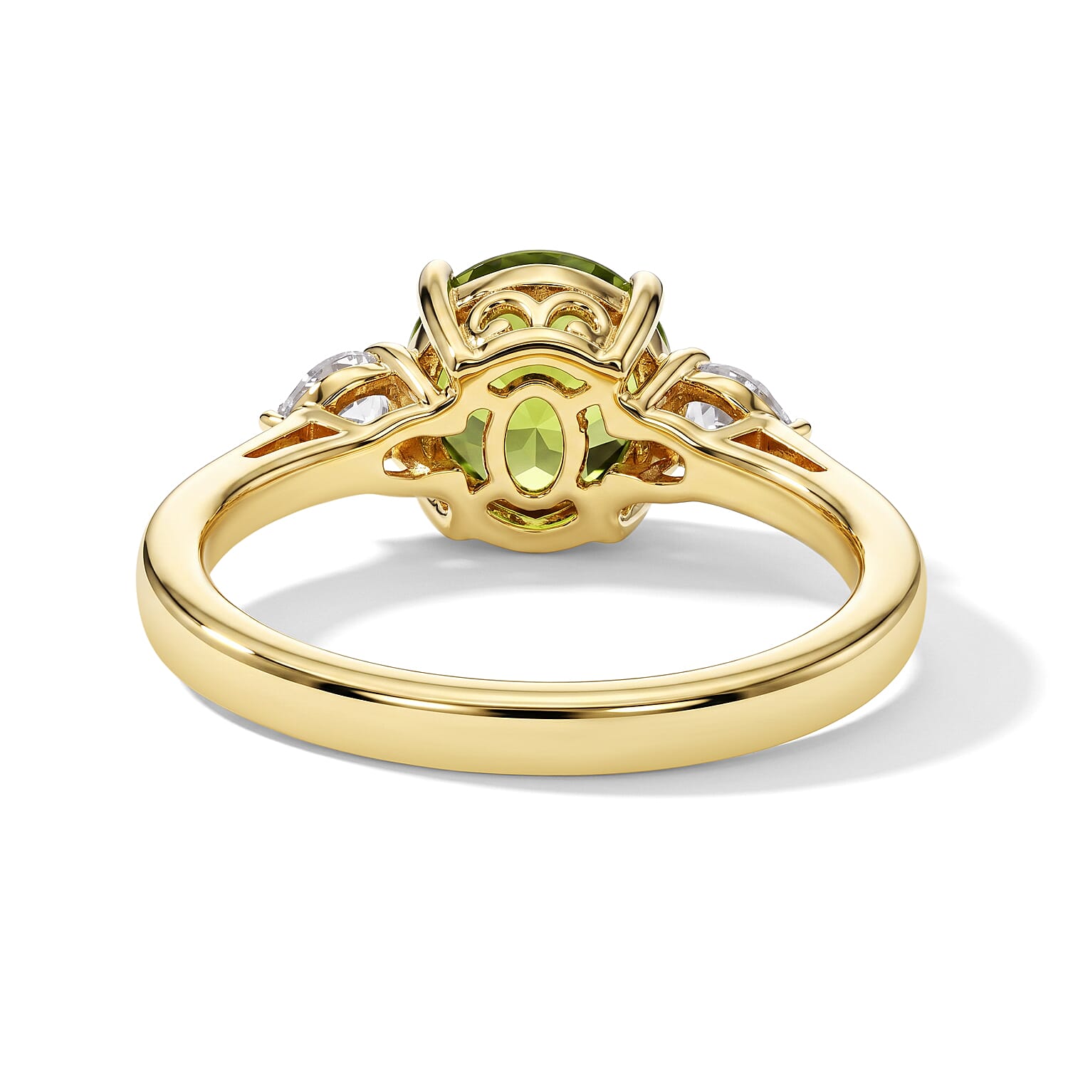 D'Joy - Natural Hebei Peridot & White Zircon Trilogy Ring in Yellow Gold Plated Sterling Silver 2.47 Ct.