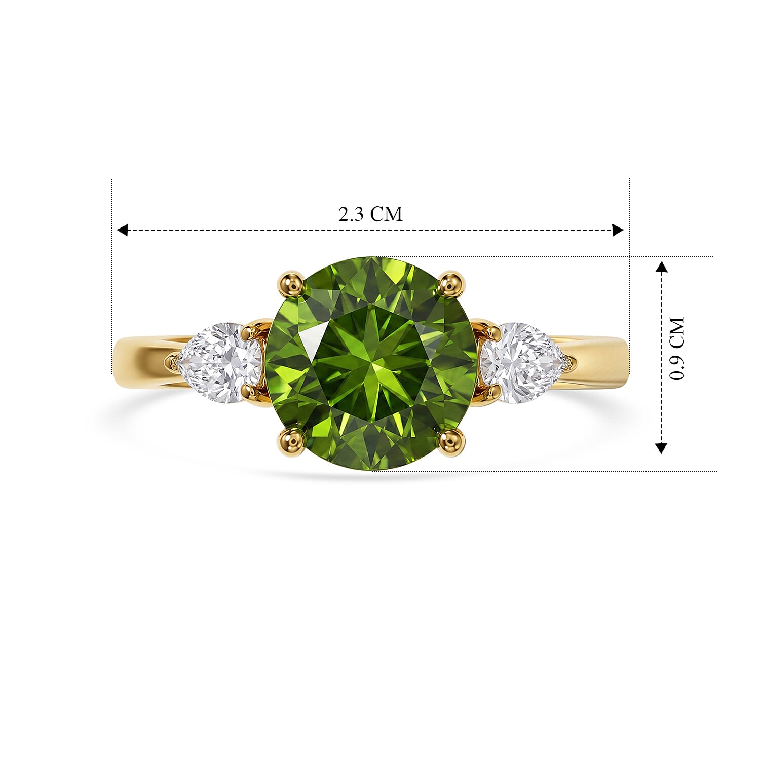 D'Joy - Natural Hebei Peridot & White Zircon Trilogy Ring in Yellow Gold Plated Sterling Silver 2.47 Ct.