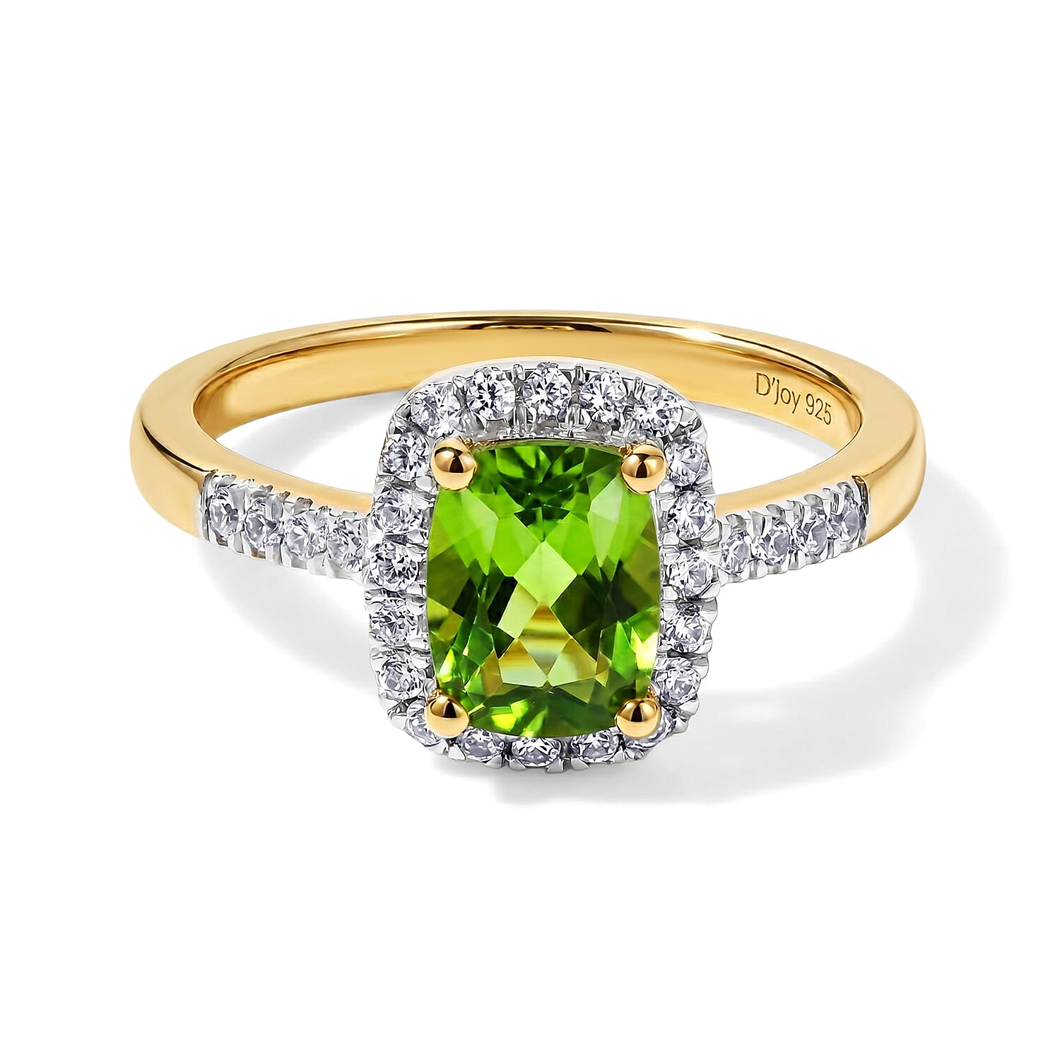 D'Joy - Natural Hebei Peridot & White Zircon Halo Ring in Yellow Gold Plated Sterling Silver 1.93 Ct.