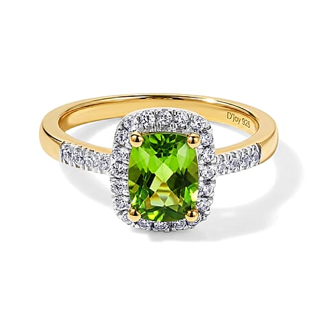 D'Joy - Natural Hebei Peridot & White Zircon Halo Ring in Yellow Gold Plated Sterling Silver 1.93 Ct.