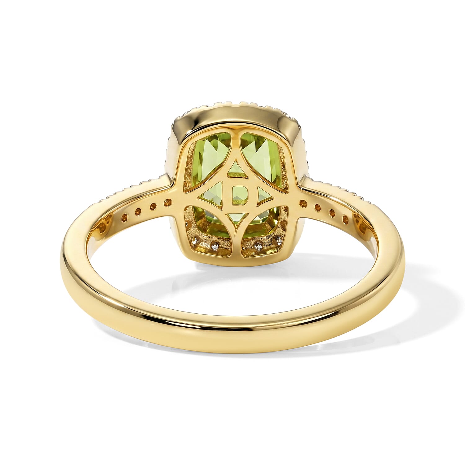 D'Joy - Natural Hebei Peridot & White Zircon Halo Ring in Yellow Gold Plated Sterling Silver 1.93 Ct.