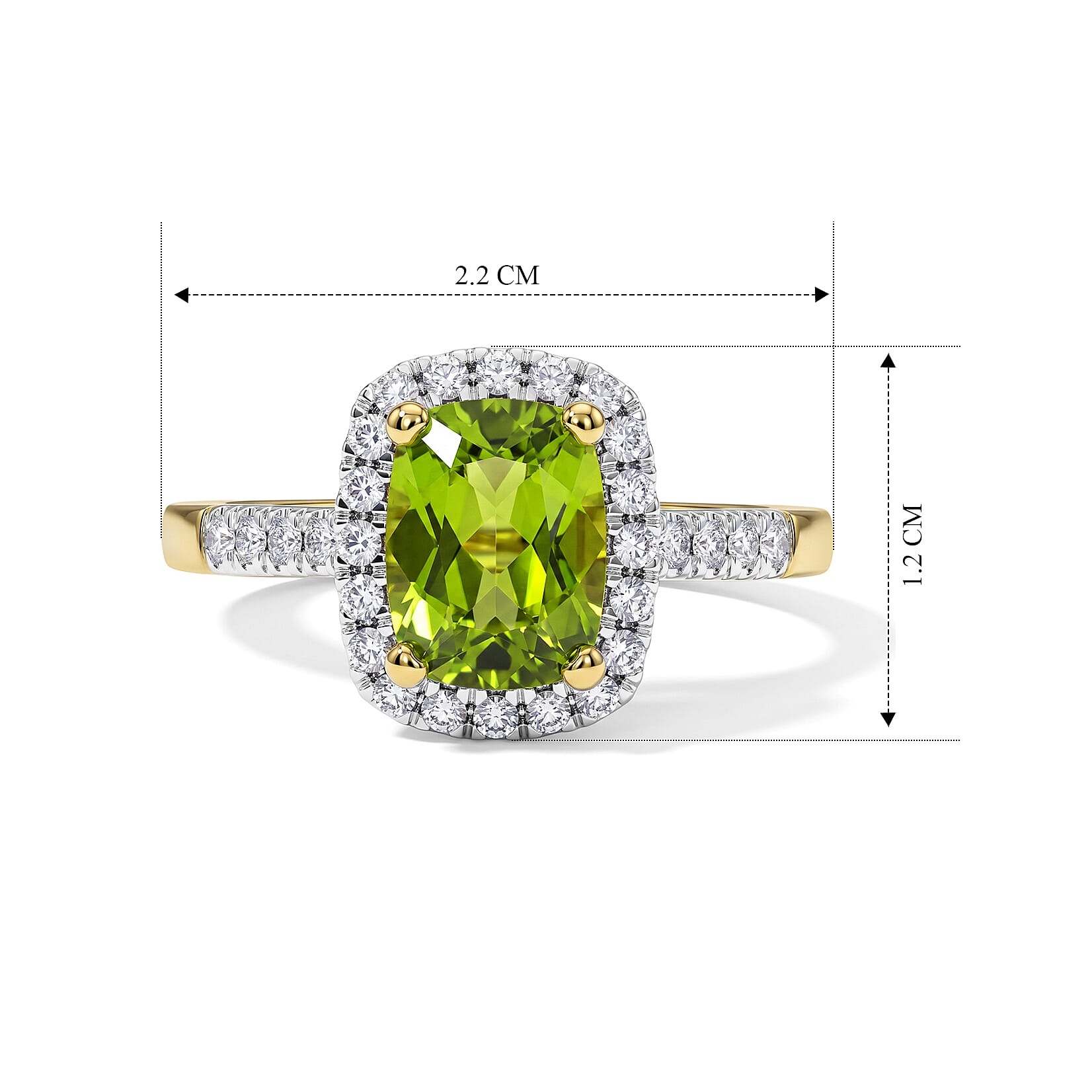 D'Joy - Natural Hebei Peridot & White Zircon Halo Ring in Yellow Gold Plated Sterling Silver 1.93 Ct.