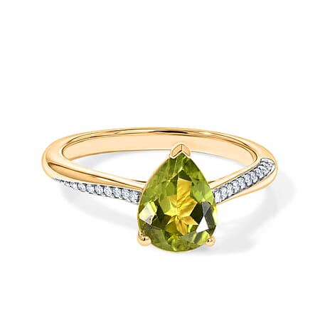 D'Joy Natural Hebei Peridot & White Zircon Ring in Yellow Gold Plated Sterling Silver 1.88 Ct.