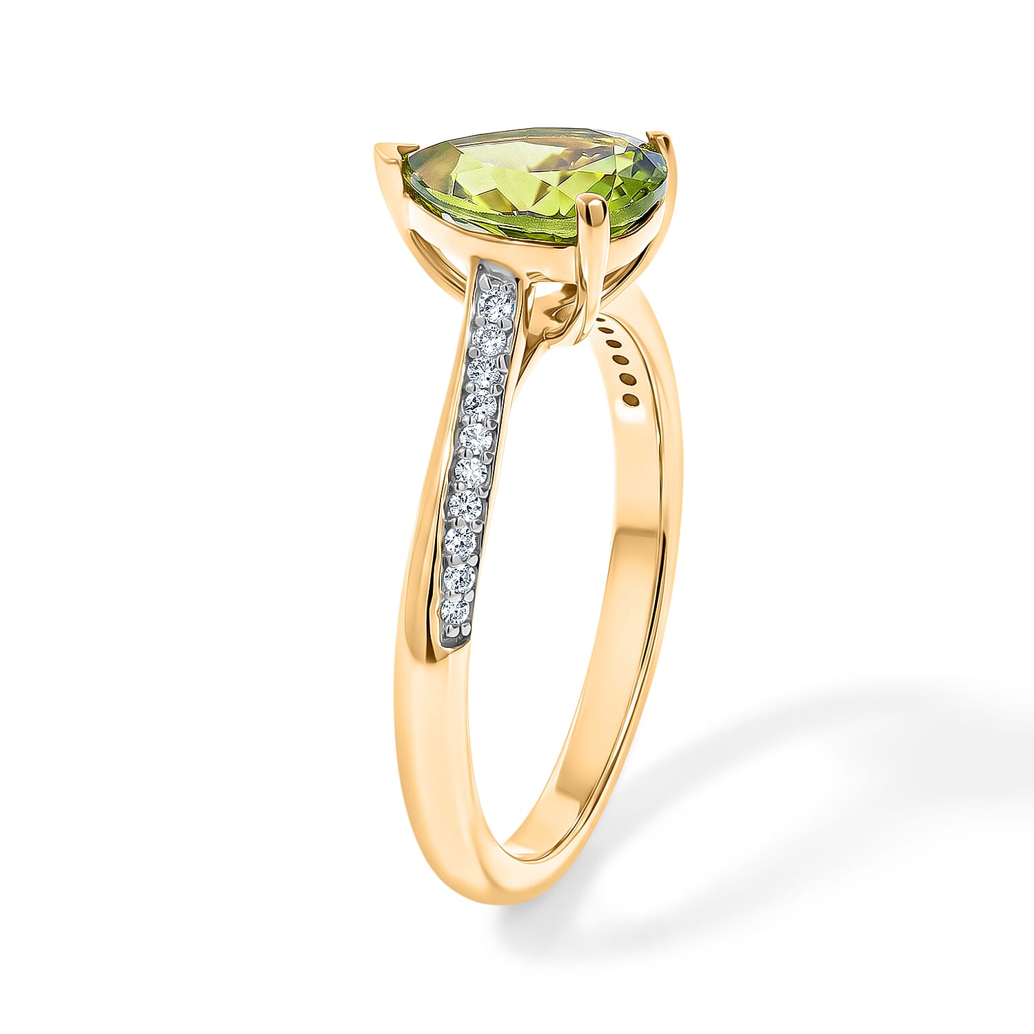 D'Joy Natural Hebei Peridot & White Zircon Ring in Yellow Gold Plated Sterling Silver 1.88 Ct.