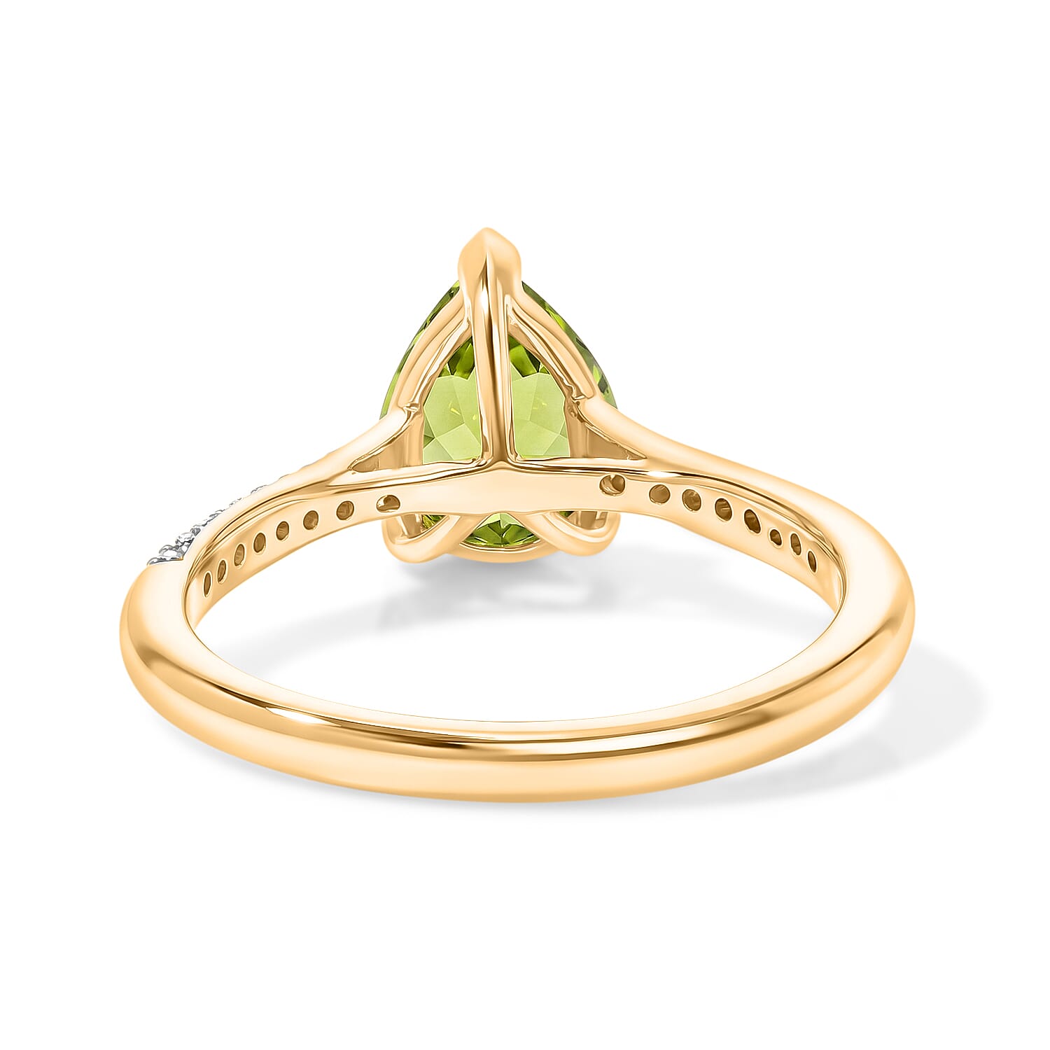 D'Joy Natural Hebei Peridot & White Zircon Ring in Yellow Gold Plated Sterling Silver 1.88 Ct.