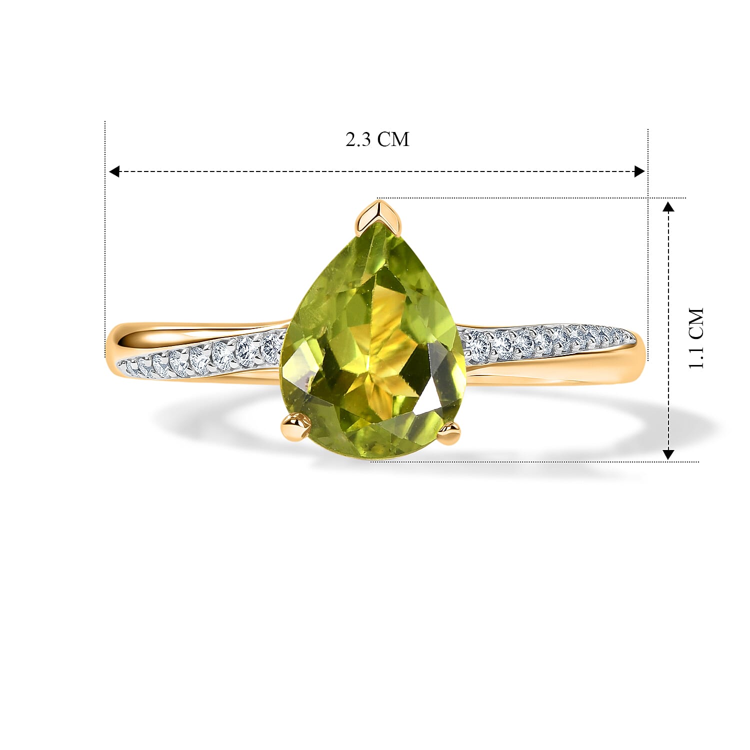 D'Joy Natural Hebei Peridot & White Zircon Ring in Yellow Gold Plated Sterling Silver 1.88 Ct.