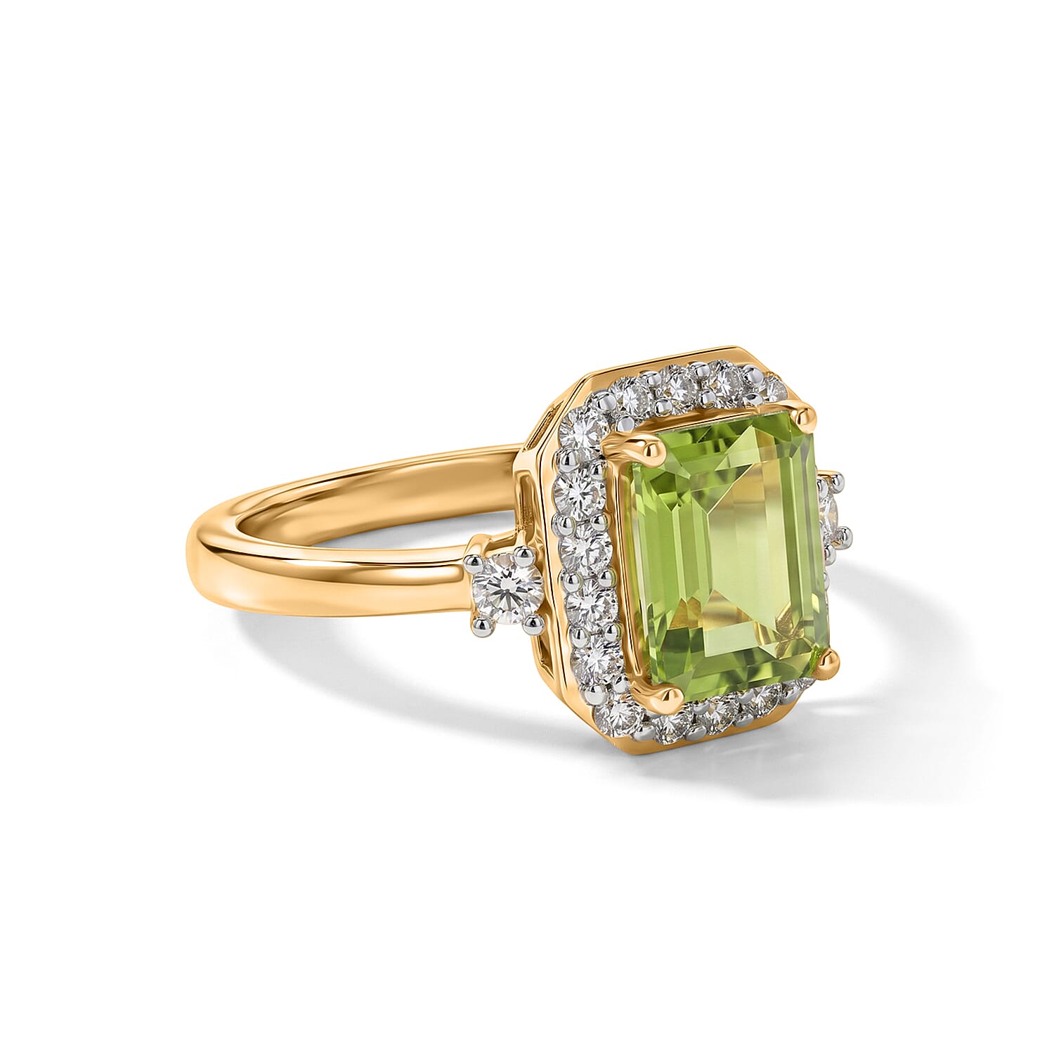 D'Joy - Natural Hebei Peridot & White Zircon Ring in Yellow Gold Plated Sterling Silver 2.10 Ct.