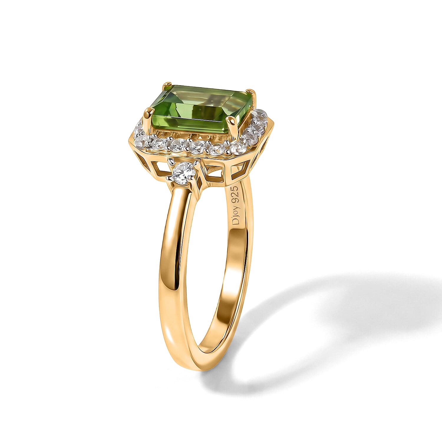 D'Joy - Natural Hebei Peridot & White Zircon Ring in Yellow Gold Plated Sterling Silver 2.10 Ct.