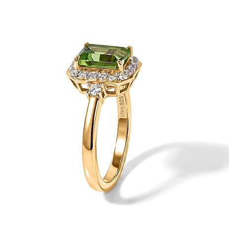 D'Joy - Natural Hebei Peridot & White Zircon Halo Ring in Yellow Gold Plated Sterling Silver 2.10 Ct.
