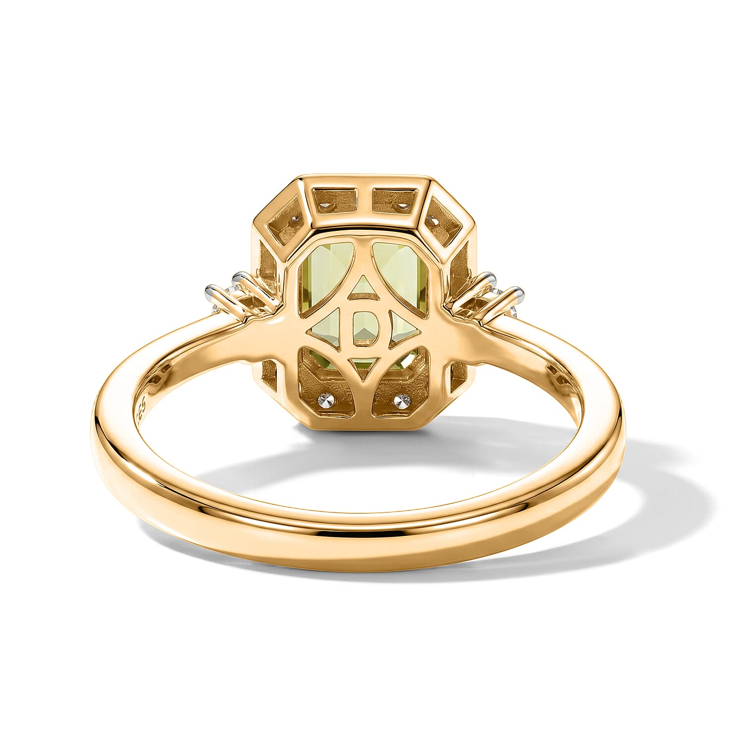 D'Joy - Natural Hebei Peridot & White Zircon Ring in Yellow Gold Plated Sterling Silver 2.10 Ct.