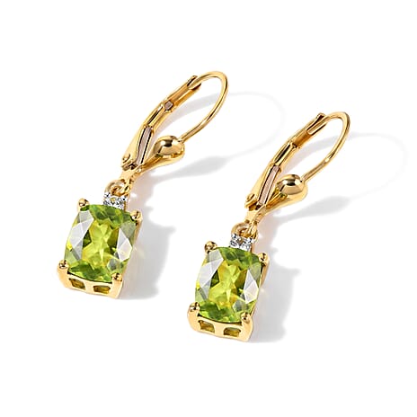 D'Joy - Peridot & White Zircon Solitaire Lever Back Earring in Yellow Gold Plated Sterling Silver 3.24 Ct.