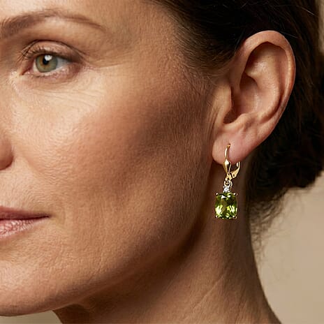 D'Joy - Peridot & White Zircon Solitaire Lever Back Earring in Yellow Gold Plated Sterling Silver 3.24 Ct.