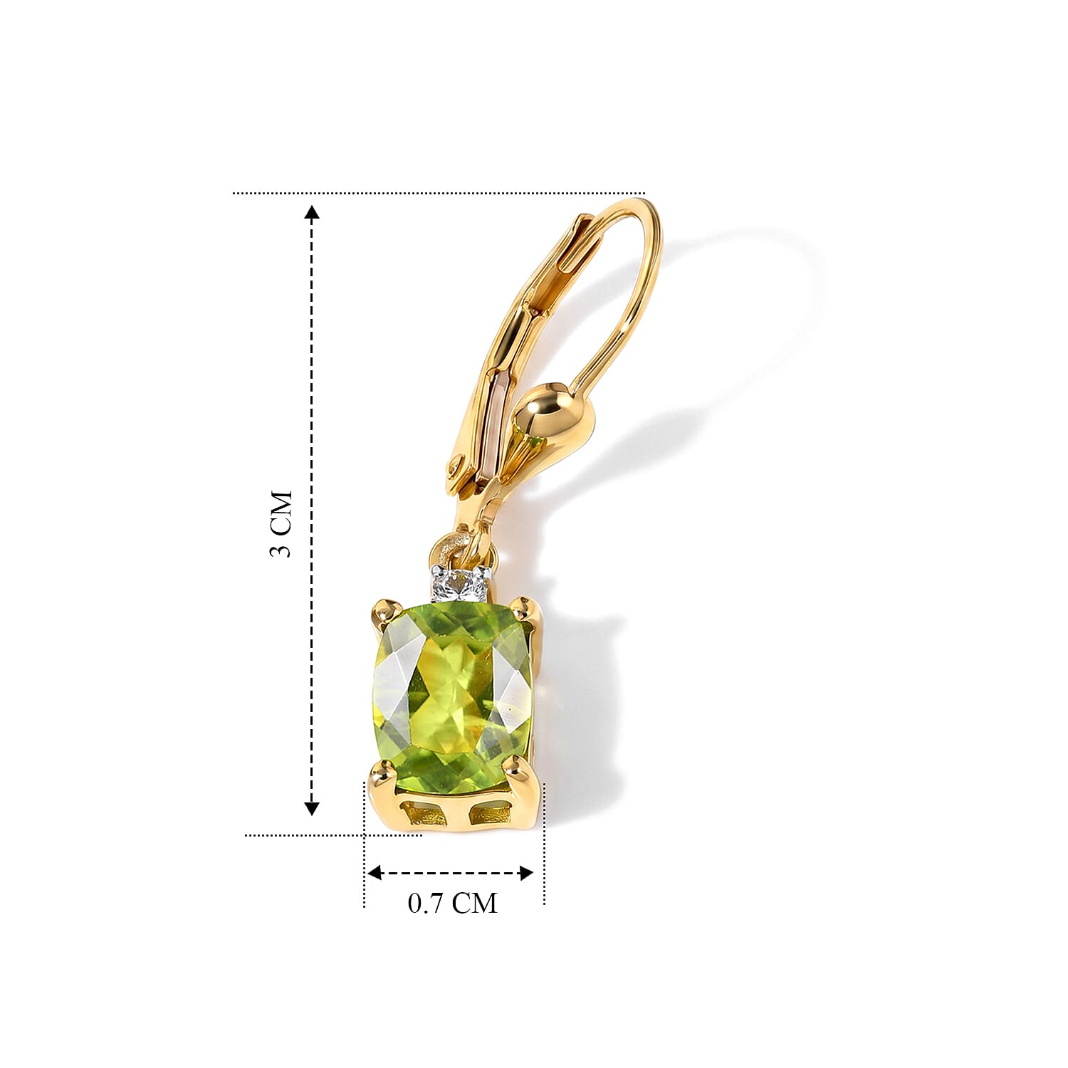 D'Joy - Peridot & White Zircon Solitaire Lever Back Earring in Yellow Gold Plated Sterling Silver 3.24 Ct.