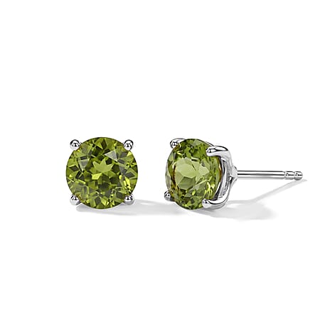 D'Joy - Peridot Solitaire Stud Push Post Earring in Platinum Overlay Sterling Silver 3.00 Ct.