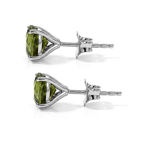 D'Joy - Peridot Solitaire Stud Push Post Earring in Platinum Overlay Sterling Silver 3.00 Ct.