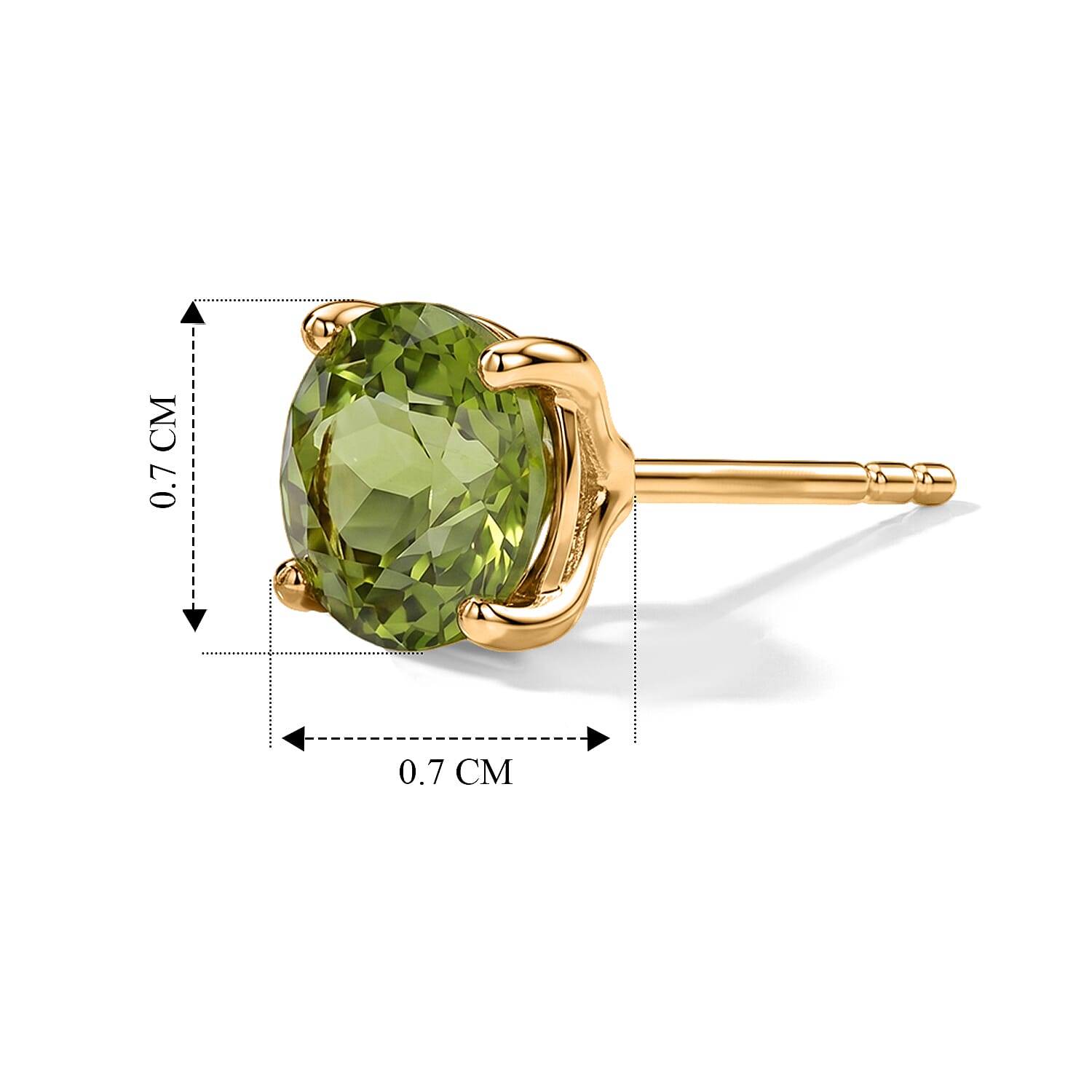 D'Joy - Peridot Solitaire Stud Push Post Earring in Yellow Gold Plated Sterling Silver 3.00 Ct.