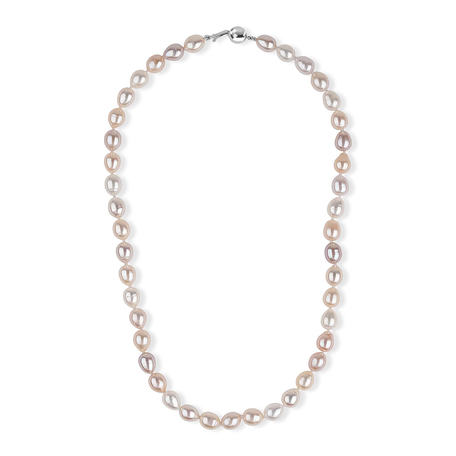 LA Closeout Deals Peach Fresh Water Pearl & White Fresh Water Pearl Necklace (Size - 18) with Sterling Silver Ball Clasp