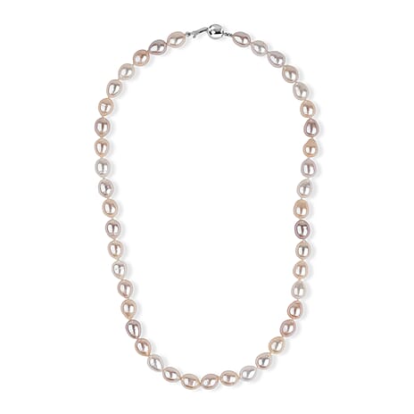 LA Closeout Deals Peach Fresh Water Pearl & White Fresh Water Pearl Necklace (Size - 18) with Sterling Silver Ball Clasp