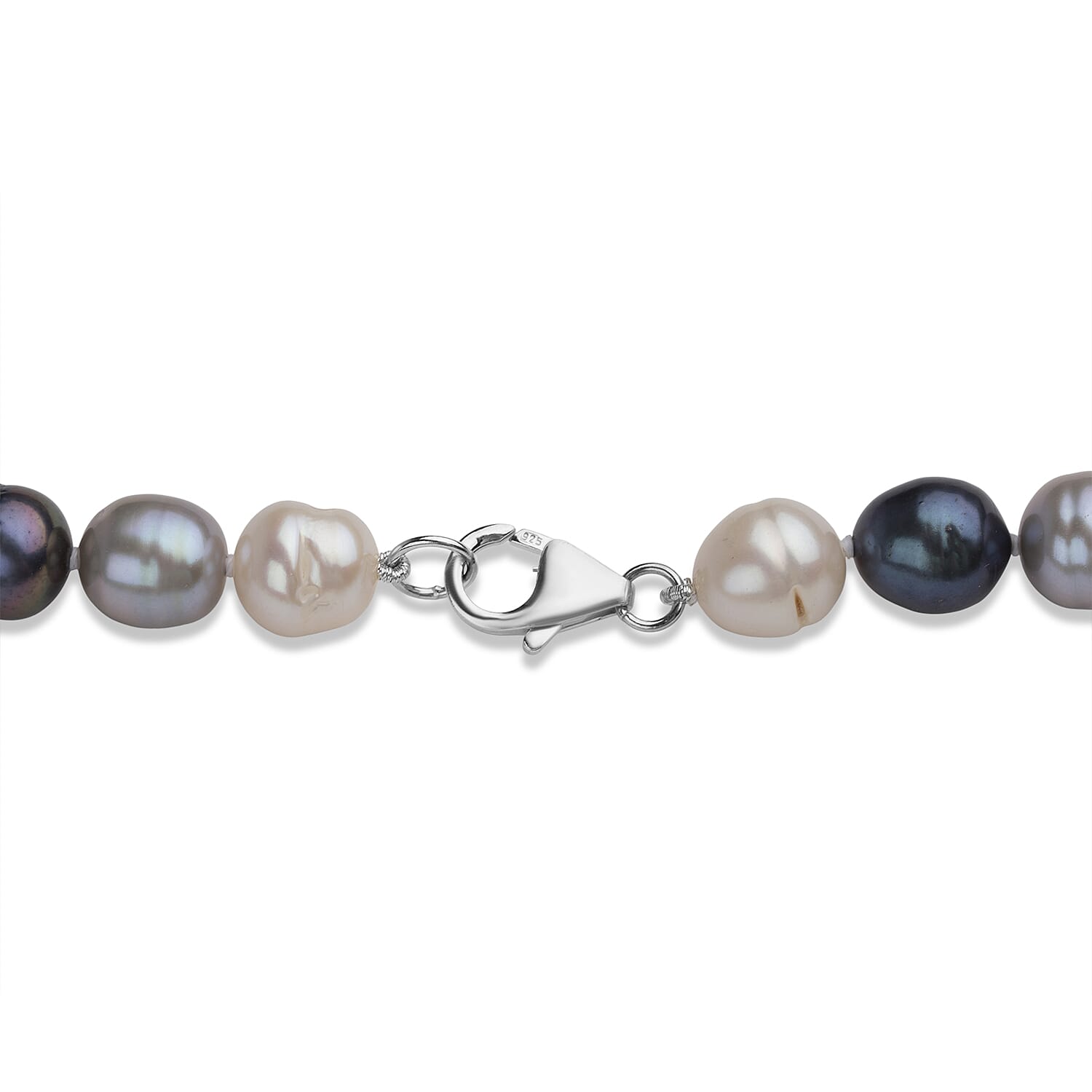 LA Closeout Deals Dyet Peacock,Silver & White Fresh Water Pearl Necklace (Size - 18) with Sterling Silver Lobster Clasp 185.00 Ct.