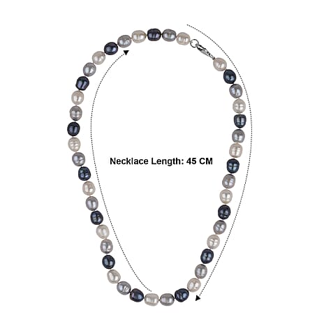 LA Closeout Deals Dyet Peacock,Silver & White Fresh Water Pearl Necklace (Size - 18) with Sterling Silver Lobster Clasp 185.00 Ct.