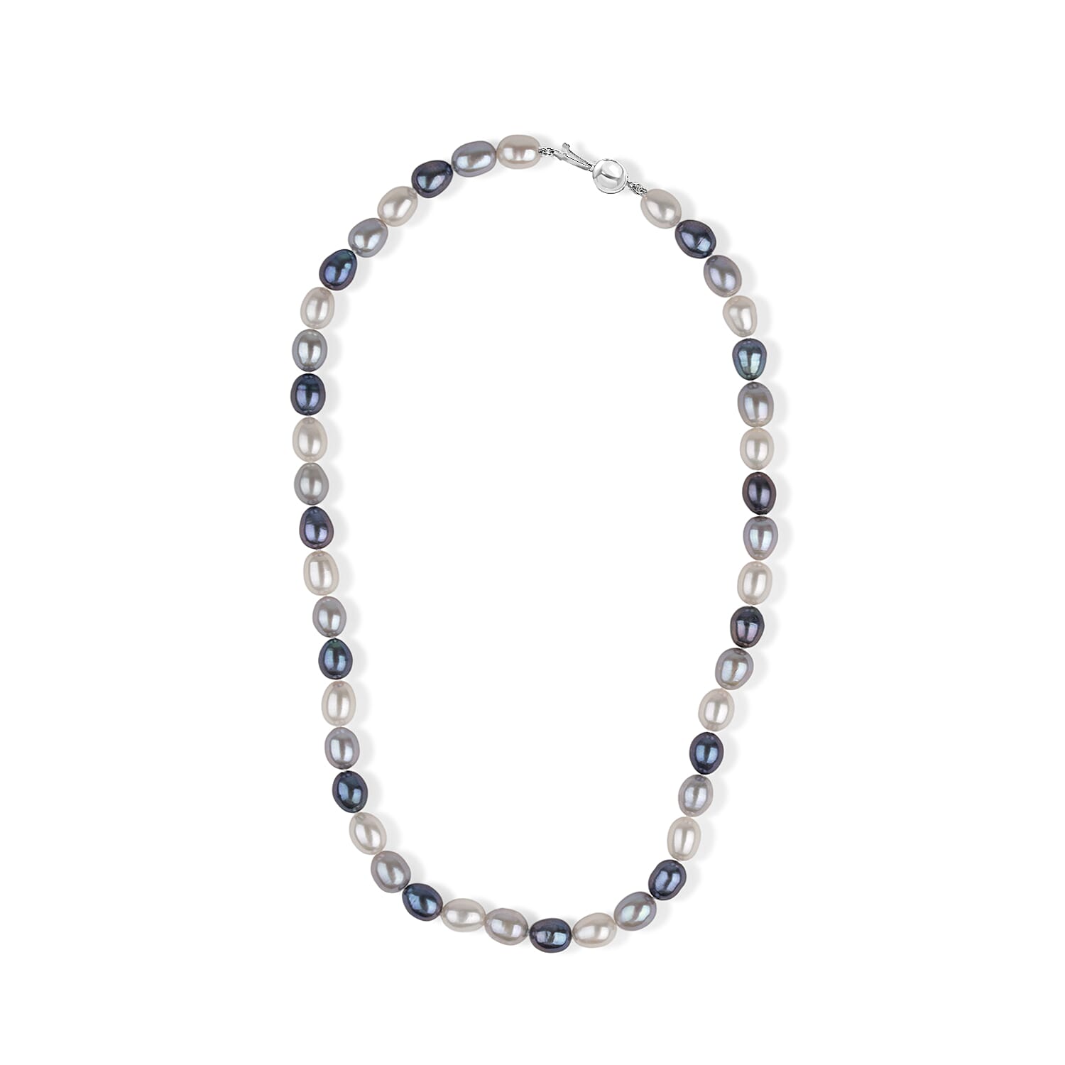 LA Closeout Deals Peacock Pearl,Silver & White Fresh Water Pearl Necklace (Size - 18) with Sterling Silver Ball Clasp