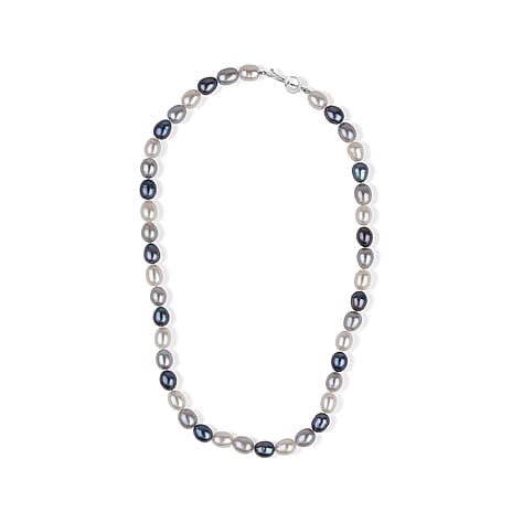 LA Closeout Deals Peacock Pearl,Silver & White Fresh Water Pearl Necklace (Size - 18) with Sterling Silver Ball Clasp