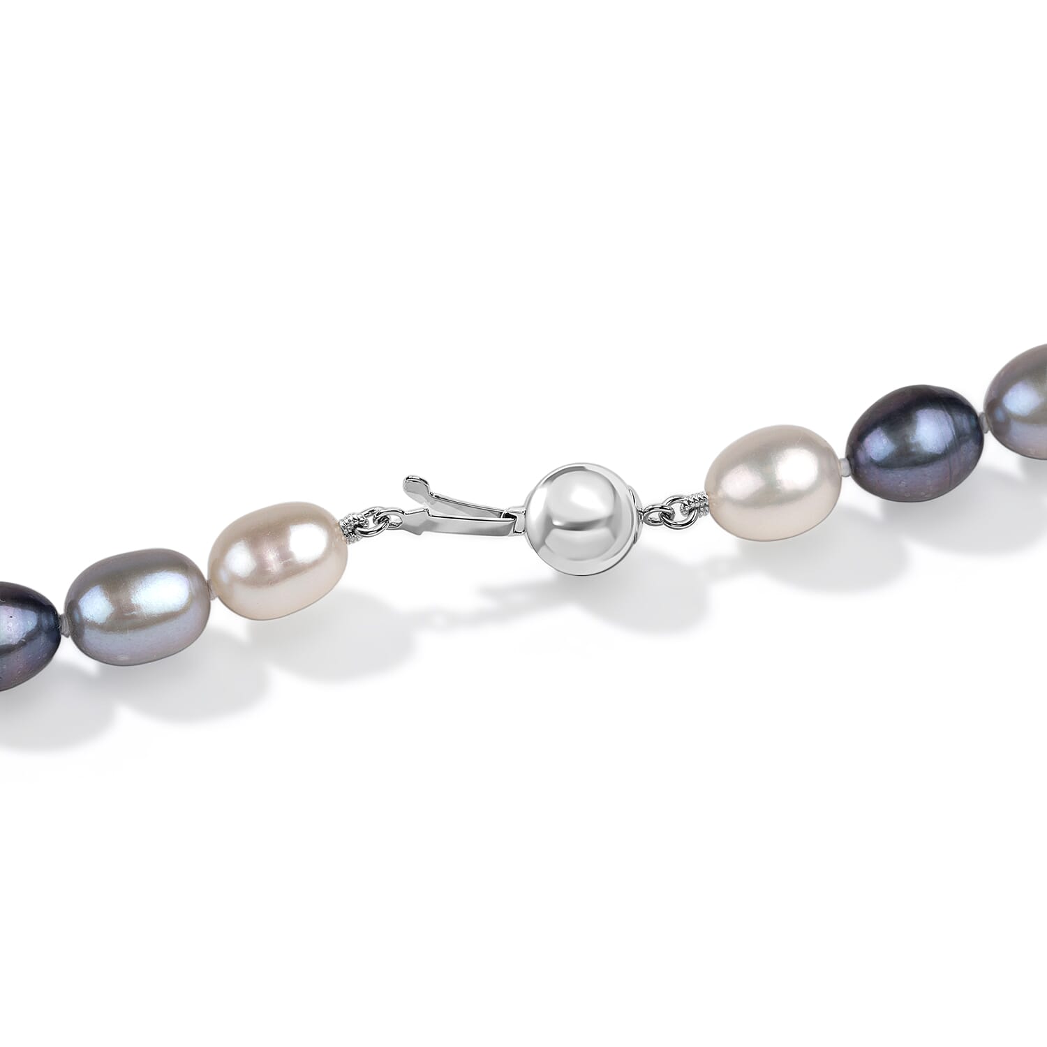 LA Closeout Deals Peacock Pearl,Silver & White Fresh Water Pearl Necklace (Size - 18) with Sterling Silver Ball Clasp