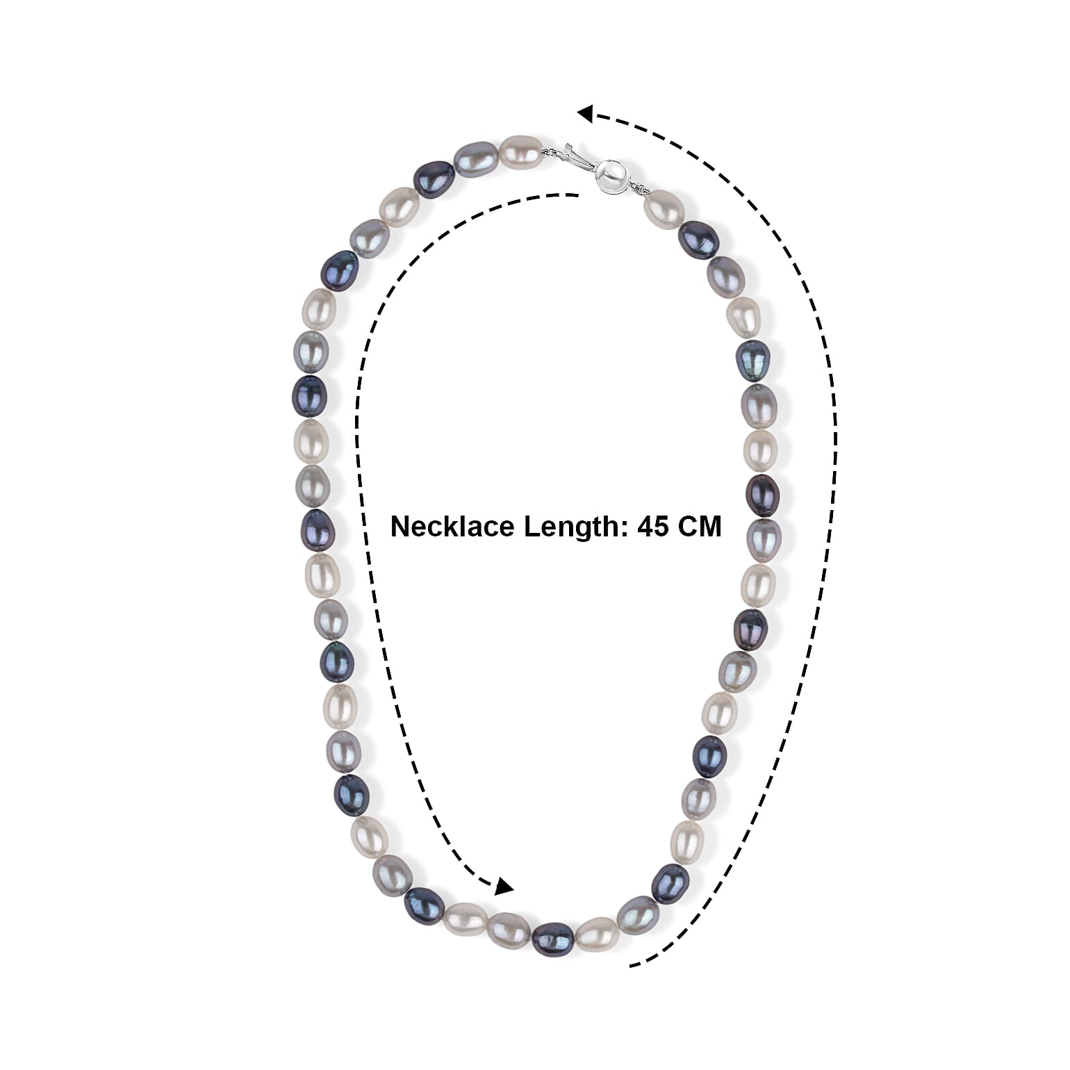 LA Closeout Deals Peacock Pearl,Silver & White Fresh Water Pearl Necklace (Size - 18) with Sterling Silver Ball Clasp