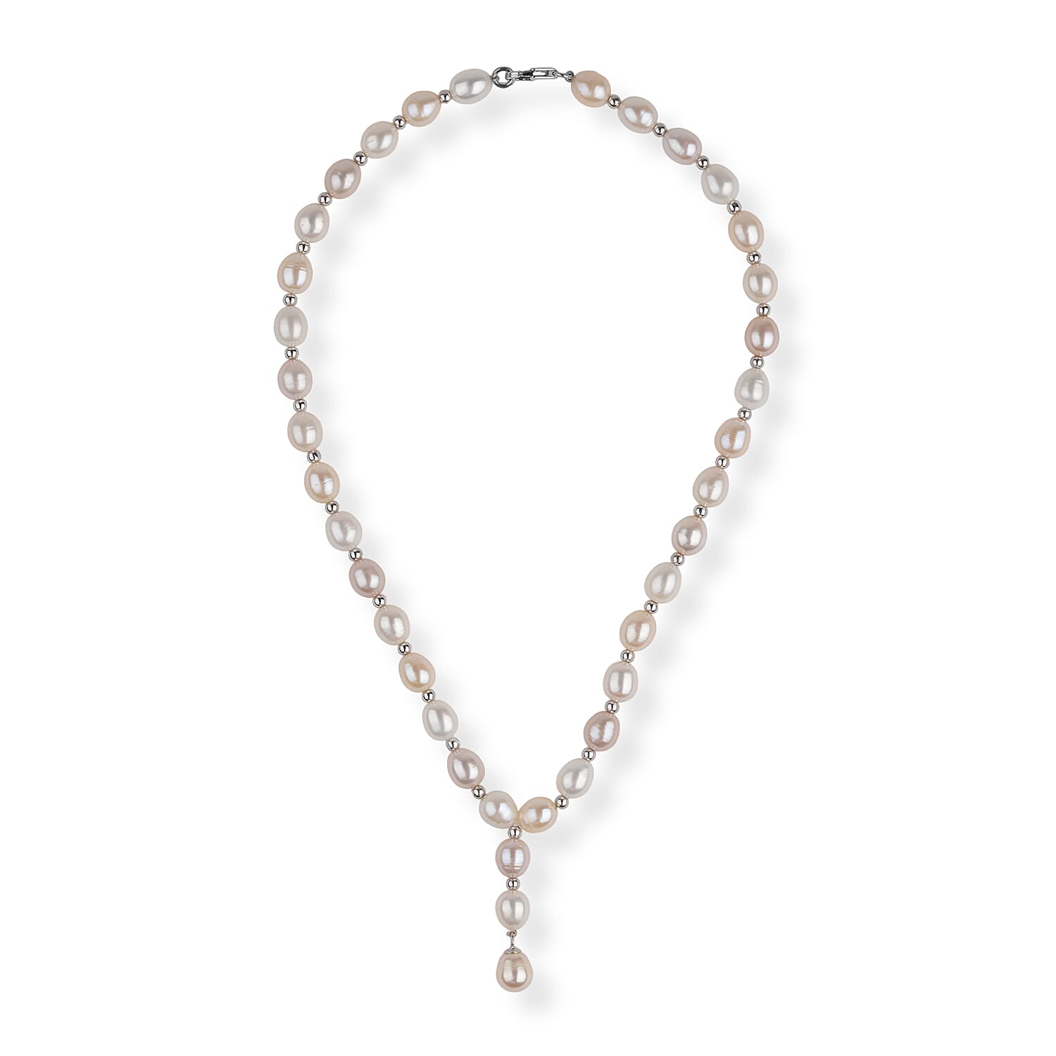 LA Closeout Deals Peach & White Fresh Water Pearl Necklace (Size - 16) With Sterling Silver Lobster Clasp