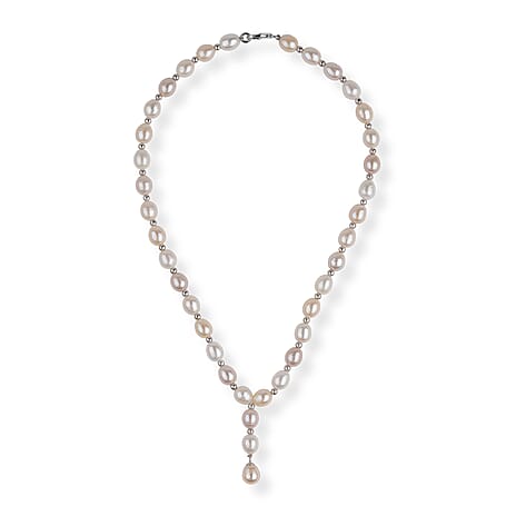 LA Closeout Deals Peach & White Fresh Water Pearl Necklace (Size - 16) With Sterling Silver Lobster Clasp