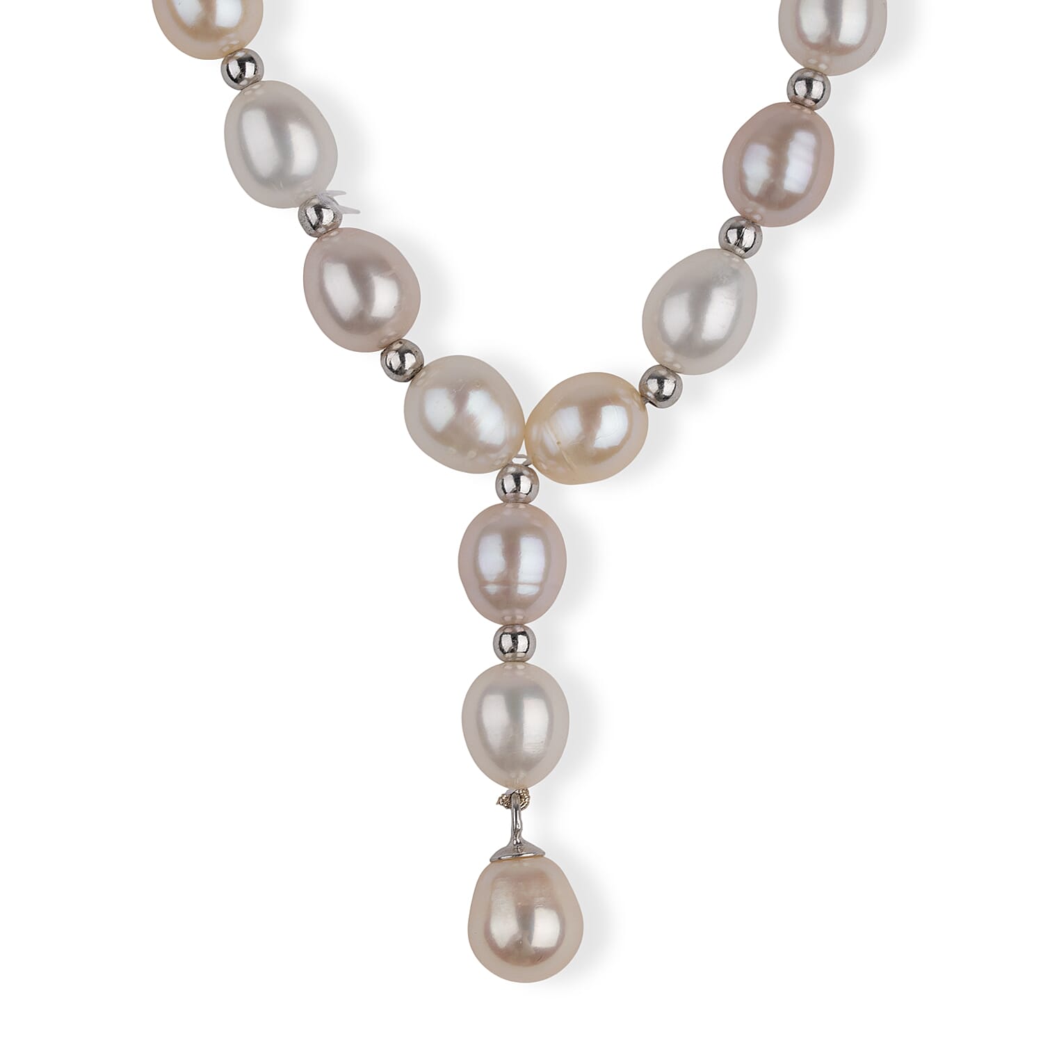 LA Closeout Deals Peach & White Fresh Water Pearl Necklace (Size - 16) With Sterling Silver Lobster Clasp