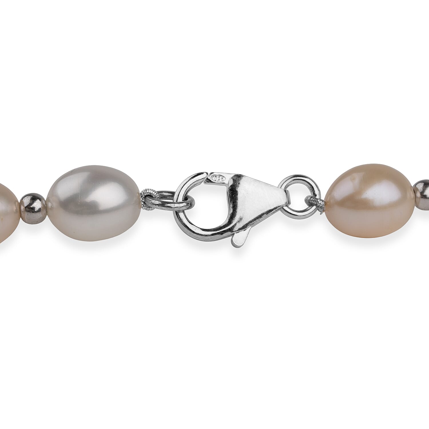 LA Closeout Deals Peach & White Fresh Water Pearl Necklace (Size - 16) With Sterling Silver Lobster Clasp