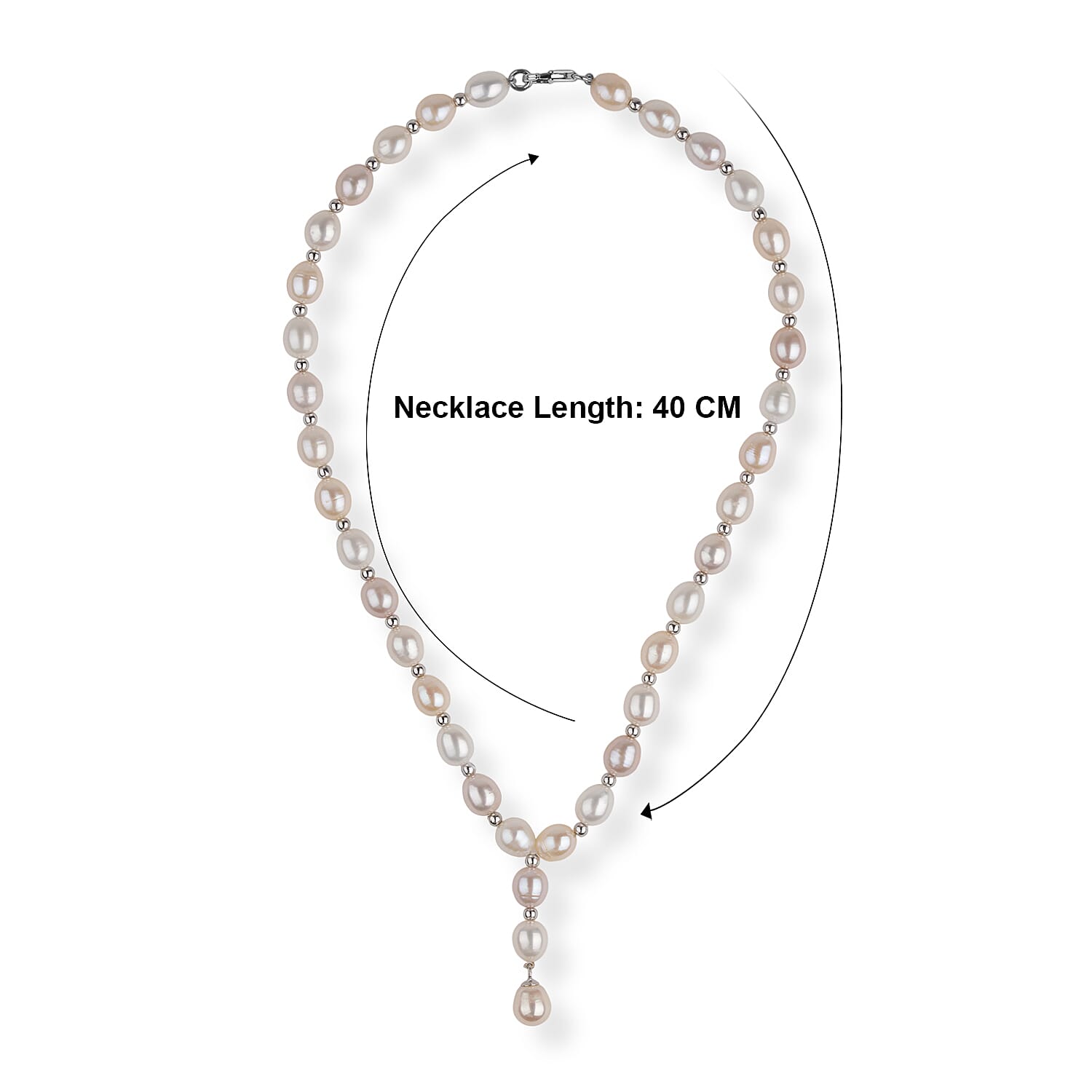 LA Closeout Deals Peach & White Fresh Water Pearl Necklace (Size - 16) With Sterling Silver Lobster Clasp