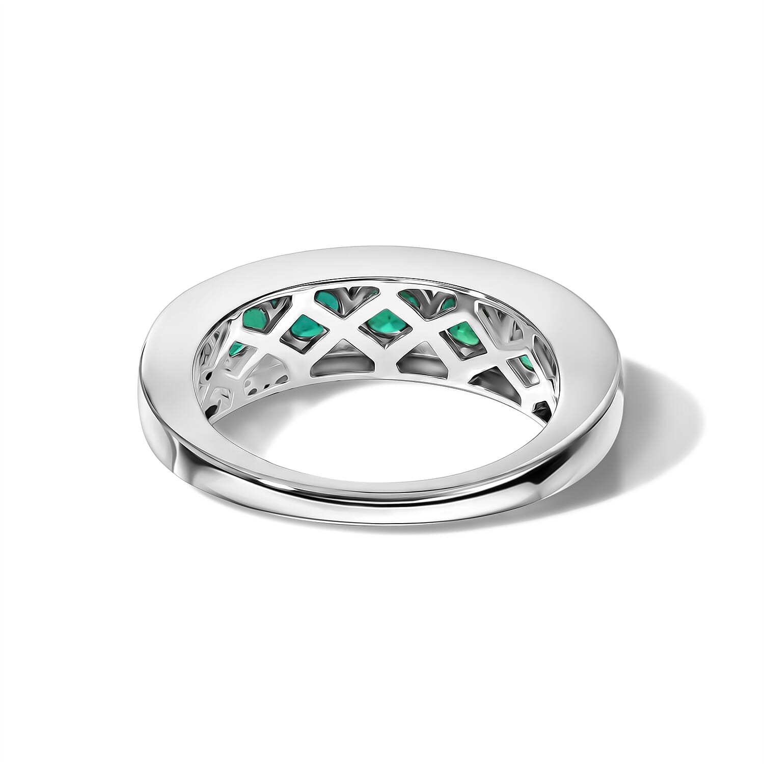 D'Joy - Lab Grown Emerald Band Ring in Rhodium Overlay Sterling Silver 2.02  Ct.