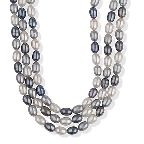 LA Closeout Deals Peacock Pearl & White Water Pearl Three Row Necklace (Size - 26)