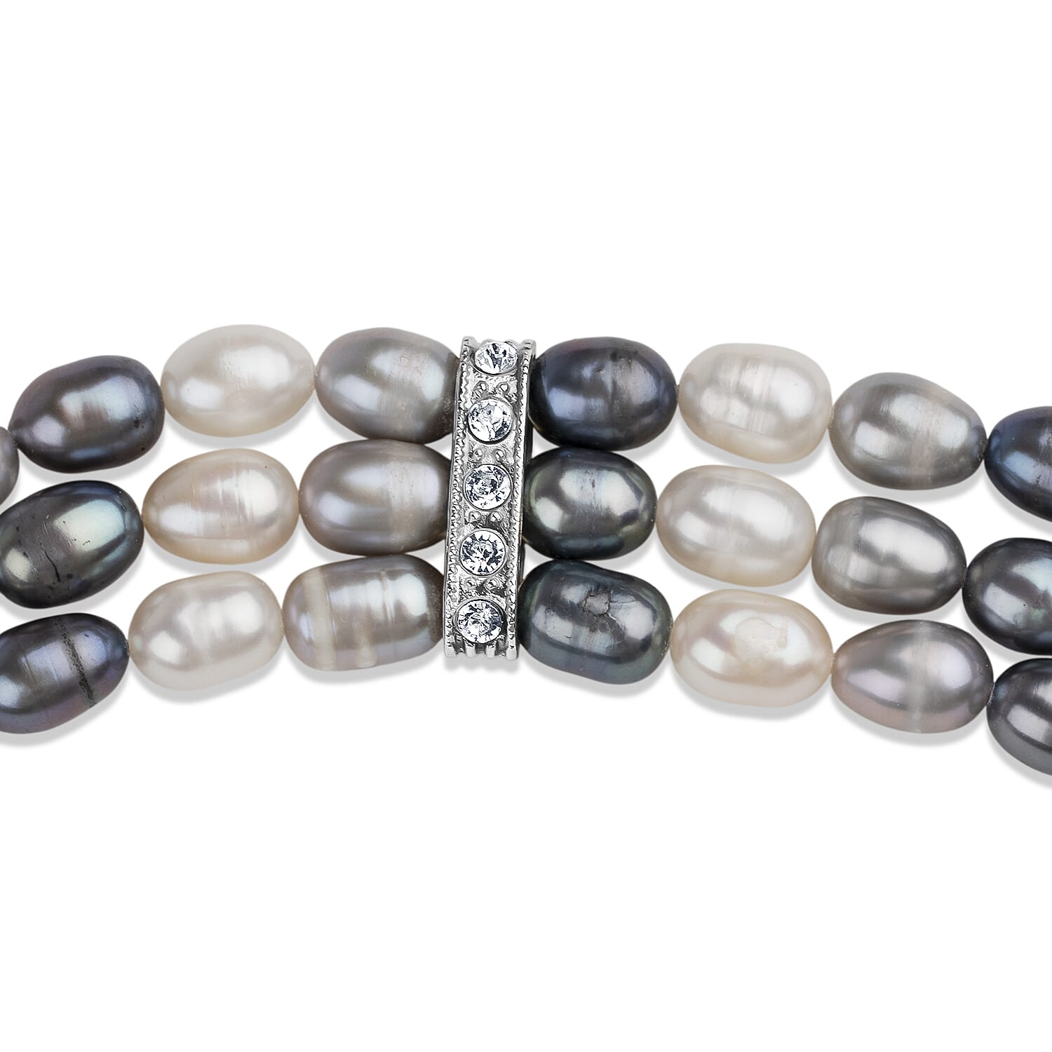 LA Closeout Deals Peacock Pearl & White Water Pearl Three Row Necklace (Size - 26)