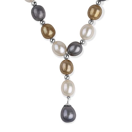 LA Closeout Deals Multi Colour Golden, Peacock, Silver & White Fresh Water Pearl Necklace (Size - 16) With Sterling Silver Lobster Clasp
