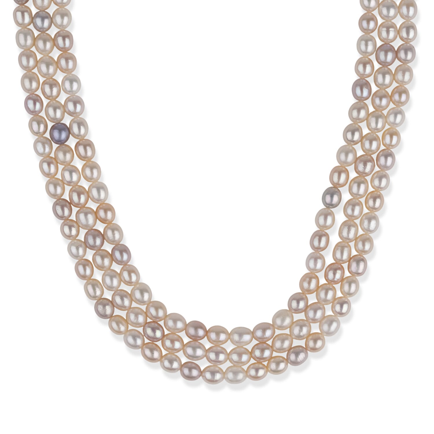 LA Close Out - Multi Colour Fresh Water Pearl Three Row Necklace (Size - 18) With Sterling Silver Lobster Clasp