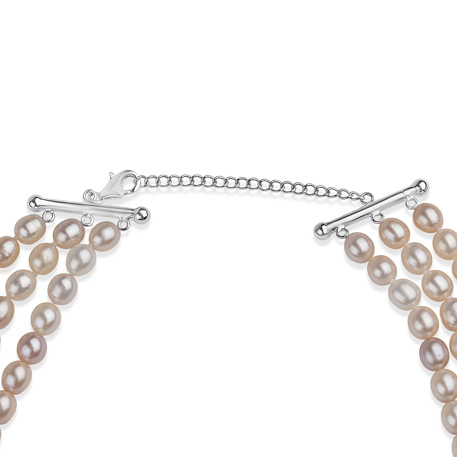 LA Close Out - Multi Colour Fresh Water Pearl Three Row Necklace (Size - 18) With Sterling Silver Lobster Clasp