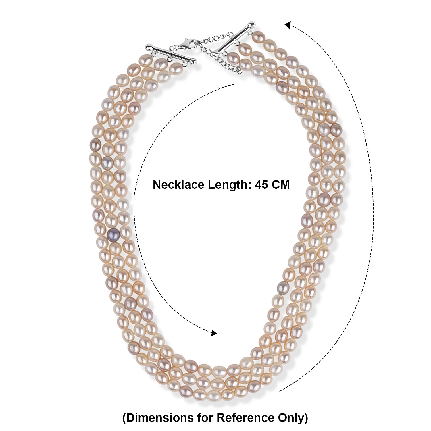 LA Close Out - Multi Colour Fresh Water Pearl Three Row Necklace (Size - 18) With Sterling Silver Lobster Clasp