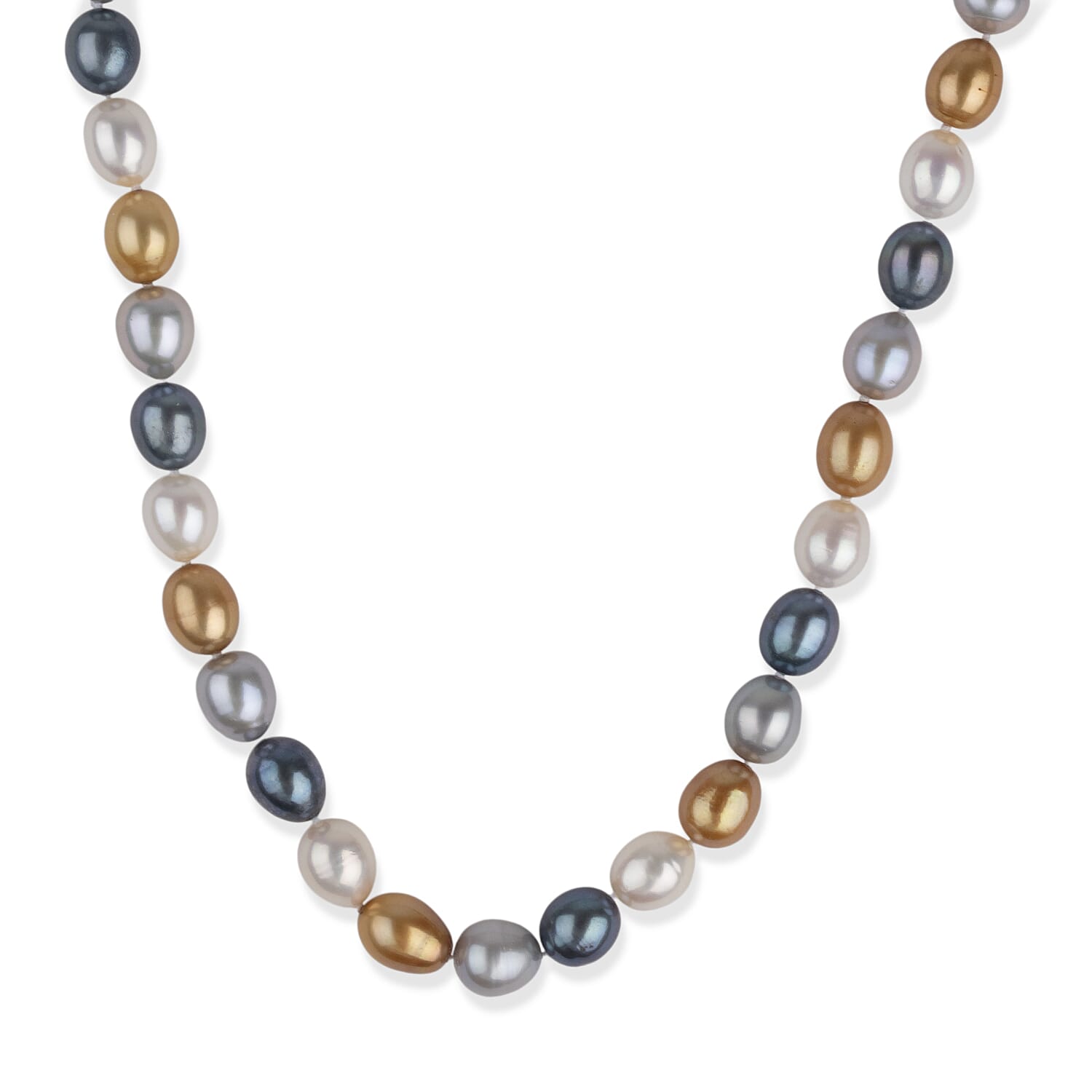 LA Closeout Deals Multi Colour Dyed Golden, Peacock, Silver & White Fresh Water Pearl Necklace (Size - 18) With Sterling Silver Lobster Clasp 225.00 Ct.