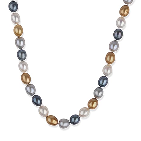 LA Closeout Deals Multi Colour Dyed Golden, Peacock, Silver & White Fresh Water Pearl Necklace (Size - 18) With Sterling Silver Lobster Clasp 225.00 Ct.