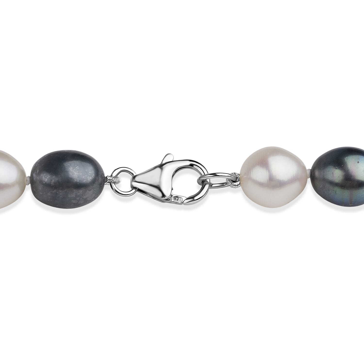 LA Closeout Deals Multi Colour Dyed Golden, Peacock, Silver & White Fresh Water Pearl Necklace (Size - 18) With Sterling Silver Lobster Clasp 225.00 Ct.