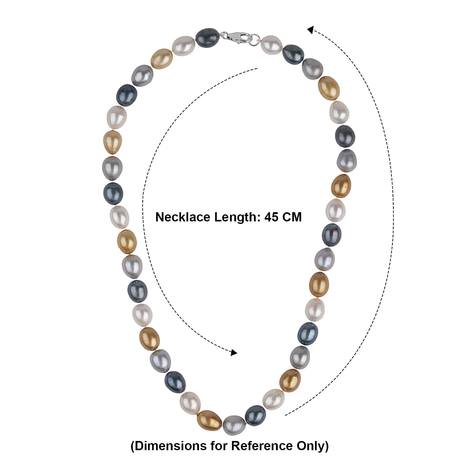 LA Closeout Deals Multi Colour Dyed Golden, Peacock, Silver & White Fresh Water Pearl Necklace (Size - 18) With Sterling Silver Lobster Clasp 225.00 Ct.
