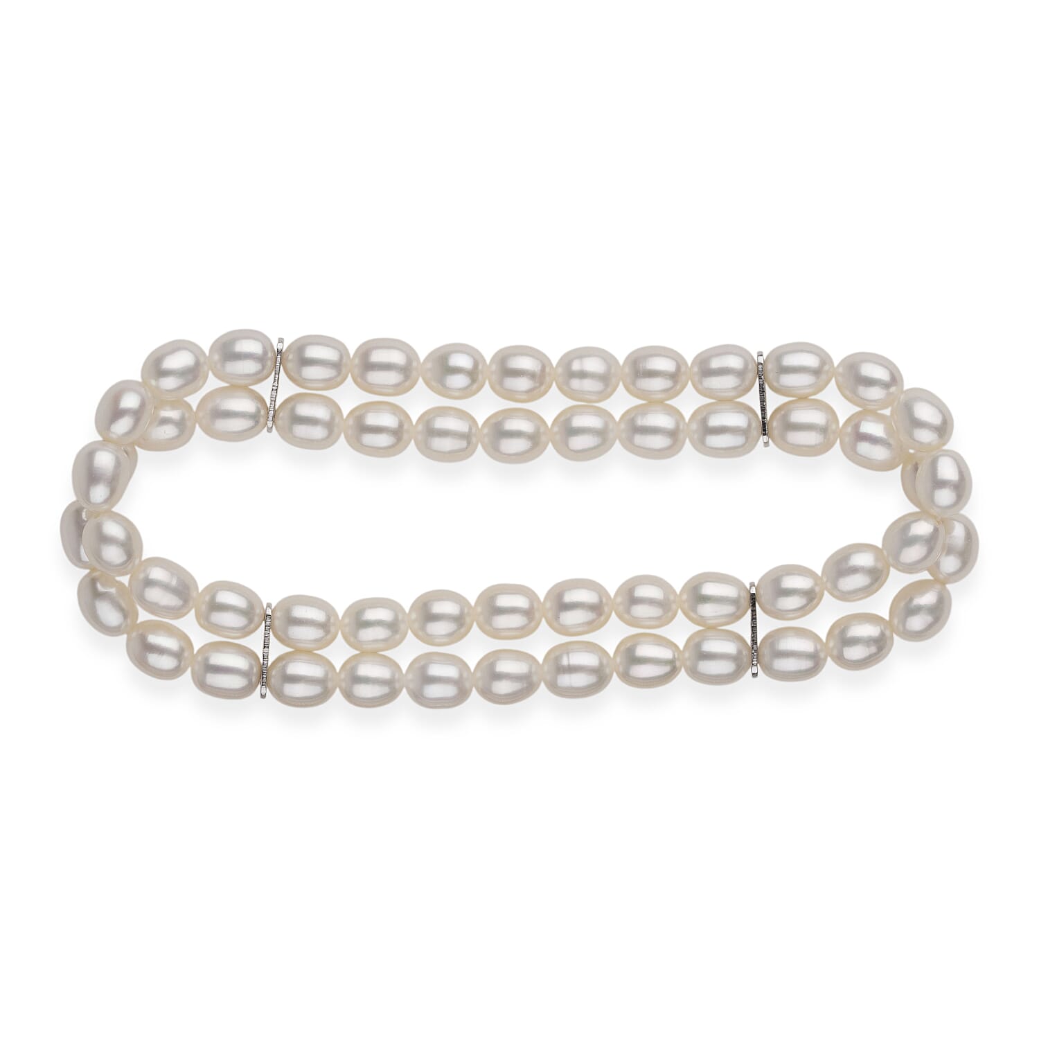 LA Closeout Deals White Fresh Water Pearl Two Row Stretchable Bracelet (Size - 7)