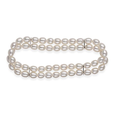 LA Closeout Deals White Fresh Water Pearl Two Row Stretchable Bracelet (Size - 7)