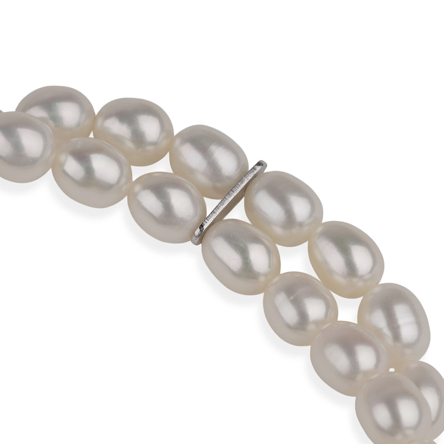 LA Closeout Deals White Fresh Water Pearl Two Row Stretchable Bracelet (Size - 7)