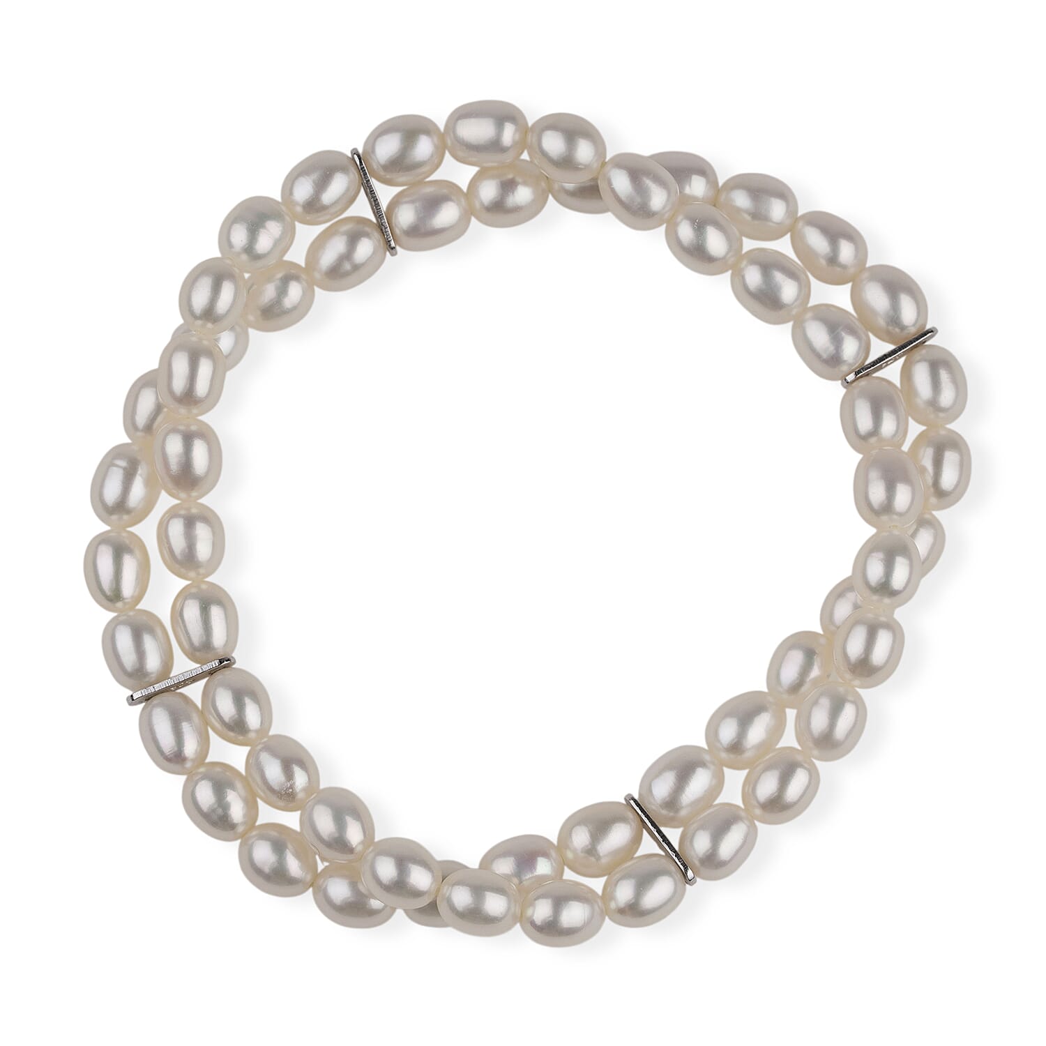 LA Closeout Deals White Fresh Water Pearl Two Row Stretchable Bracelet (Size - 7)