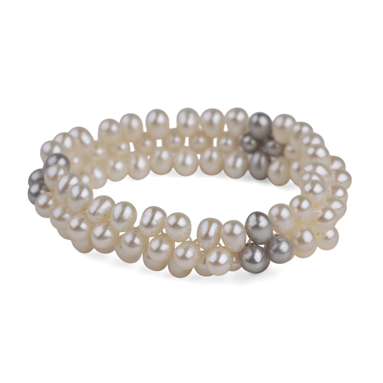 LA Closeout Deals White Fresh Water Pearl Three Row Stretchable Bracelet