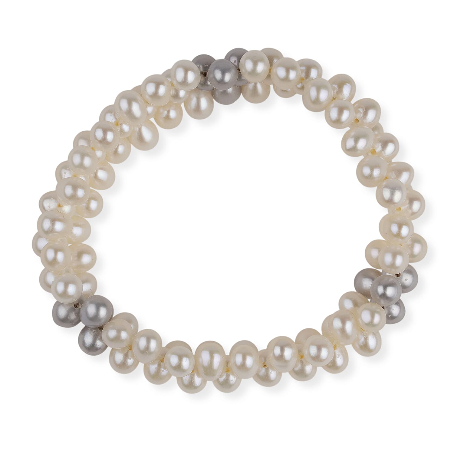 LA Closeout Deals White Fresh Water Pearl Three Row Stretchable Bracelet